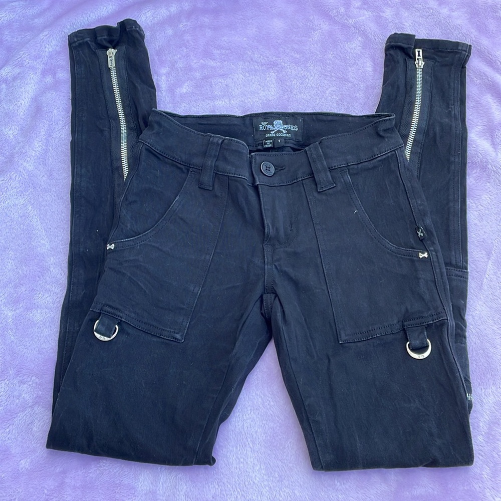 Royal Bones Black skinny Cargo jean pants with Zipper Detail size 1 junior